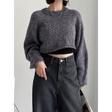 チャコール | 素敵なバックスリットニット長袖 レディース クロップド丈 | VIVID LADY