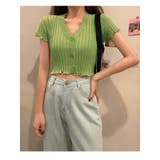グリーン | スリムフィットリブニットクロップド 半袖 全6色 | VIVID LADY