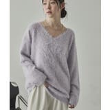 パープル | アンゴラタッチVネックニットプルオーバー | VIVID LADY