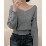 グレー | Vネック ショート丈ニット | VIVID LADY
