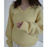 イエロー | Vネック ルーズニットトップス | VIVID LADY