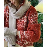 レッド | ノルディック柄 ジップアップニット | VIVID LADY