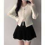 配色ファー襟＆レースアップ リブニットトップス | VIVID LADY | 詳細画像1 