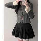 グレー | 配色ファー襟＆レースアップ リブニットトップス | VIVID LADY