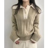 ベージュ | モヘアタッチ ルーズフィット ポロシャツ風ニット | VIVID LADY