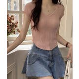 ピンク | スクエアⅤネックニット半袖レディース ニットプルオーバー 夏ニット | VIVID LADY