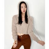 ベージュ | ニットカーディガン ジップアップ フード付き | VIVID LADY