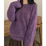 パープル | メランジカラー ヘンリーネック ニットプルオーバー | VIVID LADY