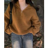 キャメル | ハーフジップ ハイネックニット プルオーバー | VIVID LADY