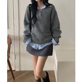シャツドッキング ヘンリーネックレイヤード風ニットトップス | VIVID LADY | 詳細画像8 