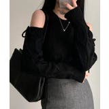 ブラック | 肩開きリボンニット レディース 秋 | VIVID LADY