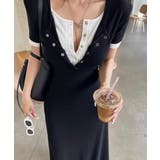 ブラック | レイヤード風 ロングワンピース Aライン | VIVID LADY