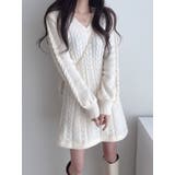 Vネックニットワンピースショート丈 レディース ケーブルニット | VIVID LADY | 詳細画像9