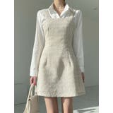 ライトベージュ | 春ツイードビスチェワンピースショート丈 レディース 長袖 | VIVID LADY