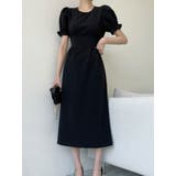 ブラック | フリルパフピンタックロングワンピース 全3色 半袖 | VIVID LADY