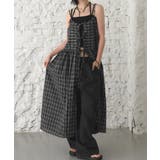 ブラック | チェック柄 フロントリボン レイヤードキャミワンピース | VIVID LADY