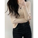 ベージュ | パステルカラー リブ vネック | VIVID LADY