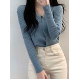 スカイブルー | パステルカラー リブ vネック | VIVID LADY