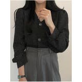 ブラック | ツイードvネックパフシャーリングジャケットレディース 秋 ツイード | VIVID LADY