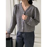 アイボリー | ツイードvネックパフシャーリングジャケットレディース 秋 ツイード | VIVID LADY