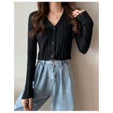 ブラック | クロップドリブカーディガン長袖 Y2K 全5色 | VIVID LADY