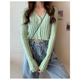 グリーン | クロップドリブカーディガン長袖 Y2K 全5色 | VIVID LADY