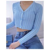 スカイブルー | クロップドリブカーディガン長袖 Y2K 全5色 | VIVID LADY