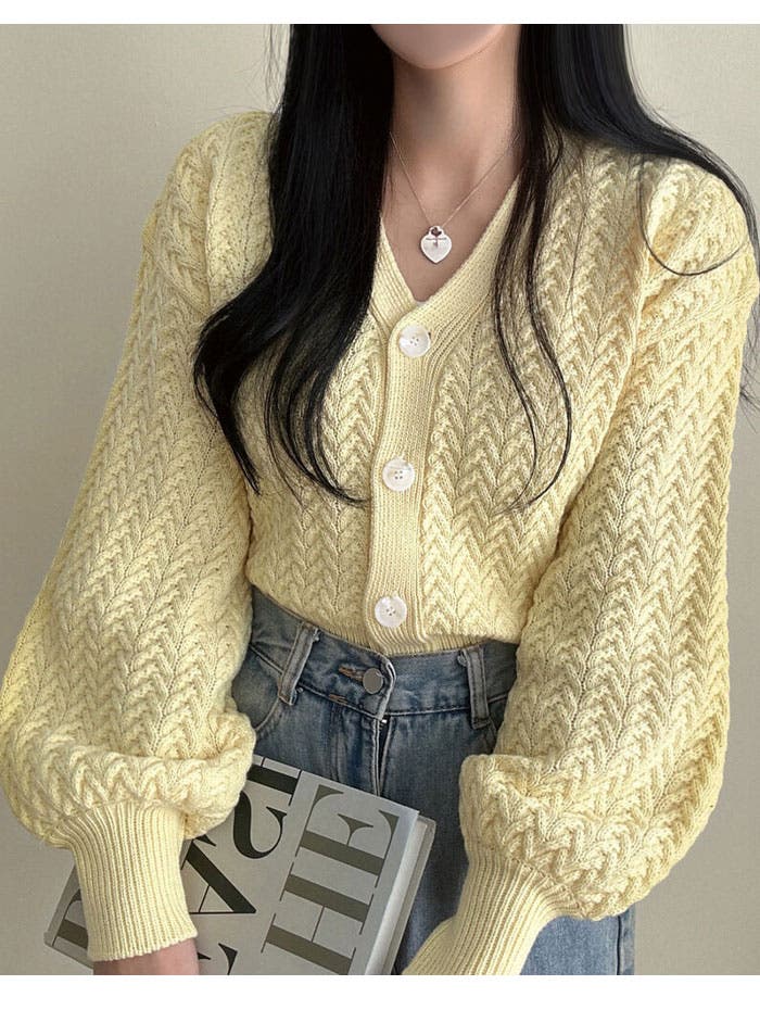 イエロー | 櫛のパターンニットカーディガン 全5色 レディース | VIVID LADY