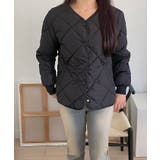 ブラック | ゆとりのあるサイズのキルティングジャンパー レディース ノーカラーアウター | VIVID LADY