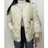 アイボリー | ゆとりのあるサイズのキルティングジャンパー レディース ノーカラーアウター | VIVID LADY