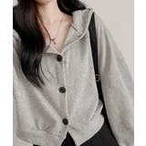 グレー | ボタン付きクロップド丈スウェットパーカー | VIVID LADY