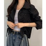 ブラック | ダブルシャーリング スタンドネック ショート丈ブルゾン | VIVID LADY