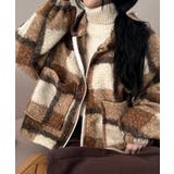 ダークベージュ | チェック柄 もこもこボア フーディーブルゾン | VIVID LADY