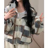 ライトブルー | チェック柄 もこもこボア フーディーブルゾン | VIVID LADY