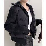 ブラック | ニットスリーブ ドッキング ハイブリッド中綿ブルゾン | VIVID LADY