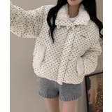 アイボリー | ドット柄 ボアポケット ショートダウンジャケット | VIVID LADY