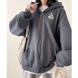 チャコールグレー | 【裏起毛】ルーズフィット バックグラフィック ジップアップパーカー | VIVID LADY