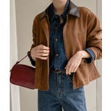 フェイクレザー襟付き スエードライク ブルゾンジャケット | VIVID LADY | 詳細画像1