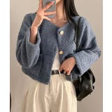 ブルー | ゴールドボタン クロップドボアジャケット | VIVID LADY