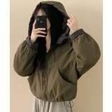 カーキ | チェック切替ファー裏地 フーディーブルゾン | VIVID LADY