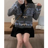 グレー | ノルディック柄トグルボタンニットカーディガン | VIVID LADY