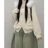 ファー付きフード ダブルジップニットカーディガン | VIVID LADY | 詳細画像1 