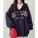 ネイビー | 裏起毛 ジップアップパーカー 長袖 | VIVID LADY