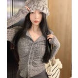 グレー | リブカーディガン シャーリングデザイン リブトップス | VIVID LADY