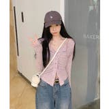 ピンク | リブカーディガン シャーリングデザイン リブトップス | VIVID LADY
