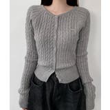 グレー | ケーブル編み ショート丈 コンパクトニットカーディガン | VIVID LADY