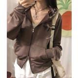 ブラウン | チェックフード ダブルジップ スウェットパーカー | VIVID LADY