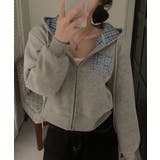 グレー | チェック フードジップアップパーカー | VIVID LADY