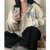 アイボリー | チェック フードジップアップパーカー | VIVID LADY