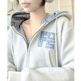 ライトグレー | チェック フードジップアップパーカー | VIVID LADY